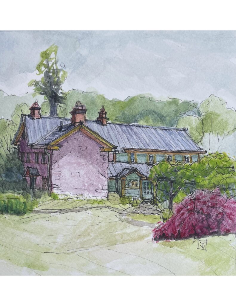 EARLY MAY IN LUMBERVILLE I by Trisha Vergis - 7 x 7 inches, watercolor and ink on paper • $950