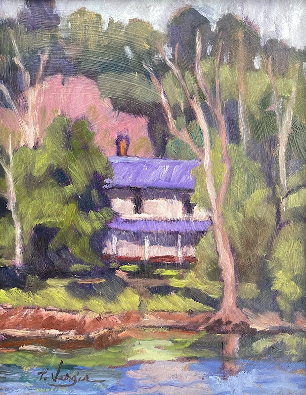 UHLERSTOWN RIVER COTTAGE  by Trisha Vergis - 9 x 7 inches, oil on board • SOLD